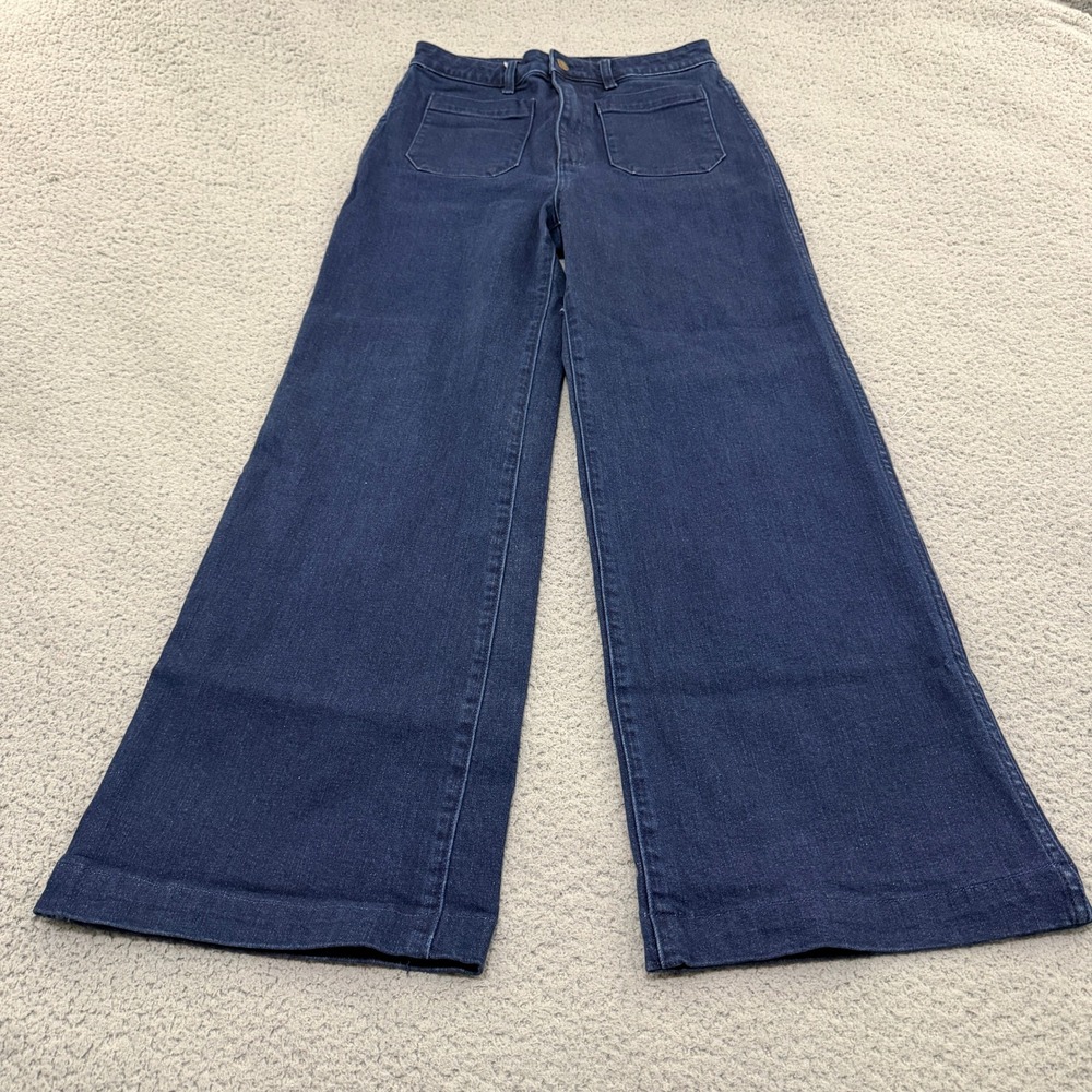 ROLLA'S High Rise Wide Leg Jeans Dark Wash Indigo Front Patch Pockets Size 30
